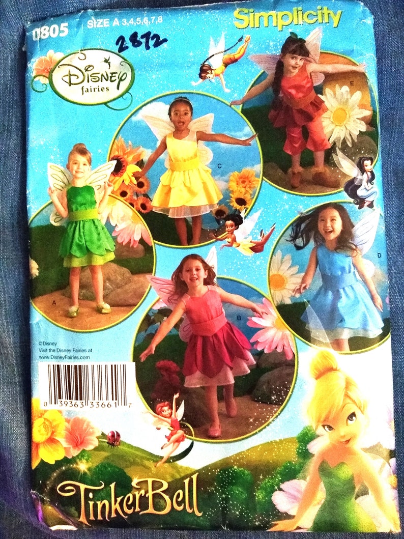 Girl's Costume Pattern #2872 sz 3-8, Disney Tinkerbell & friends costumes with wings dress pants tunic panties belt 