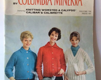Columbia Minerva Knitting Pattern Book 736 Jubilee Collection Quick and Bulky Hand-Knits Sweaters Coats Jackets Cardigans Circa 1958 Fibers