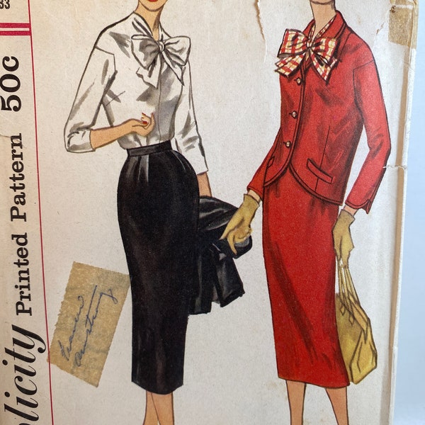 50s Three Piece Suit, Simplicity 169, Sewing Pattern, Blouse, Skirt, Jacket, Bow Blouse, Slim Skirt, Round Edge Jacket, 3 Quarter Sleeves