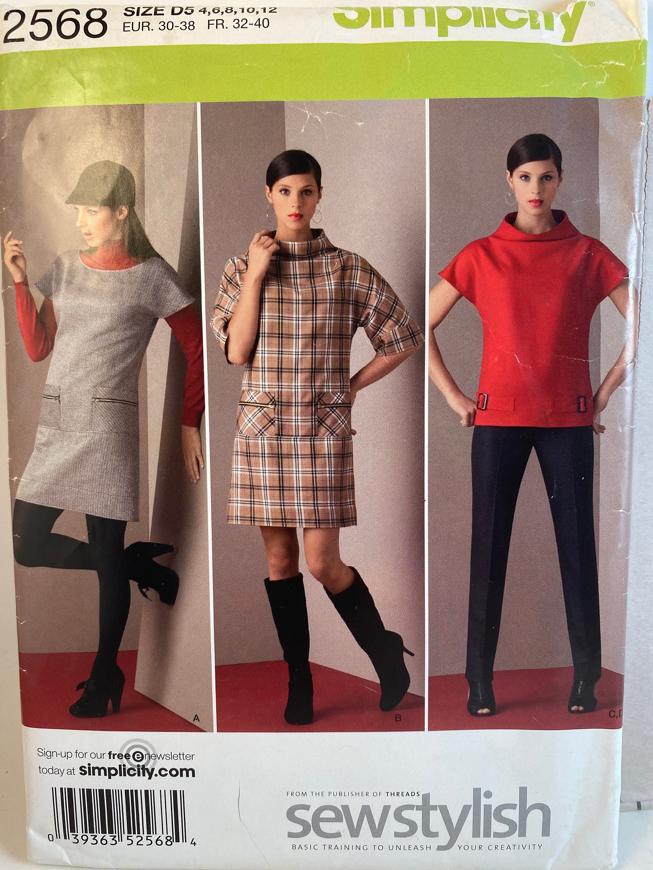 Misses Petite Pants, Simplicity 2568, Sewstyklish Sewing Pattern, Dress. Top Neckline Variations