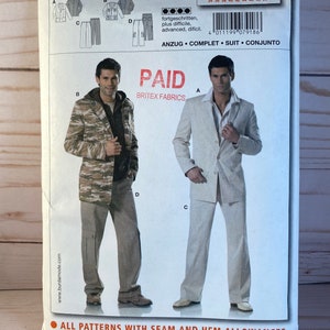 May include: A sewing pattern for a suit, with instructions for a jacket, pants, and a shirt. The pattern is for sizes 34 to 50 and is labeled "Burda 7918".