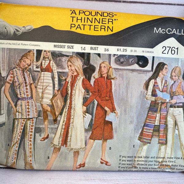 70s Pounds Thinner, Loose Fitting Dress, Long Sleeveless Coat, McCall's 2761, Sewing Pattern, Vest, Short Midi Dress, Pants