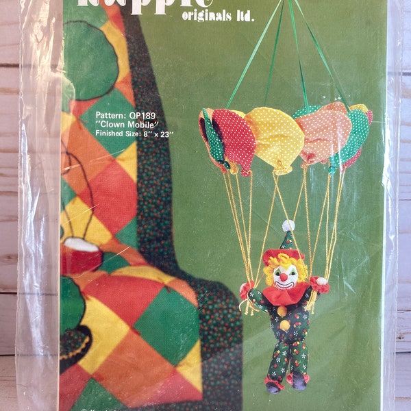 Clown Mobile, Kappie Original, Fabric clown Mobile, Kappie Kalico 26 inch Clown Mobile, Nursery mobile