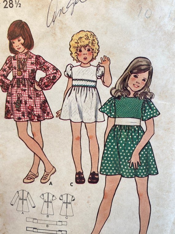 70s Girl's Dress, Butterick 6965, Sewing Pattern, High Waisted