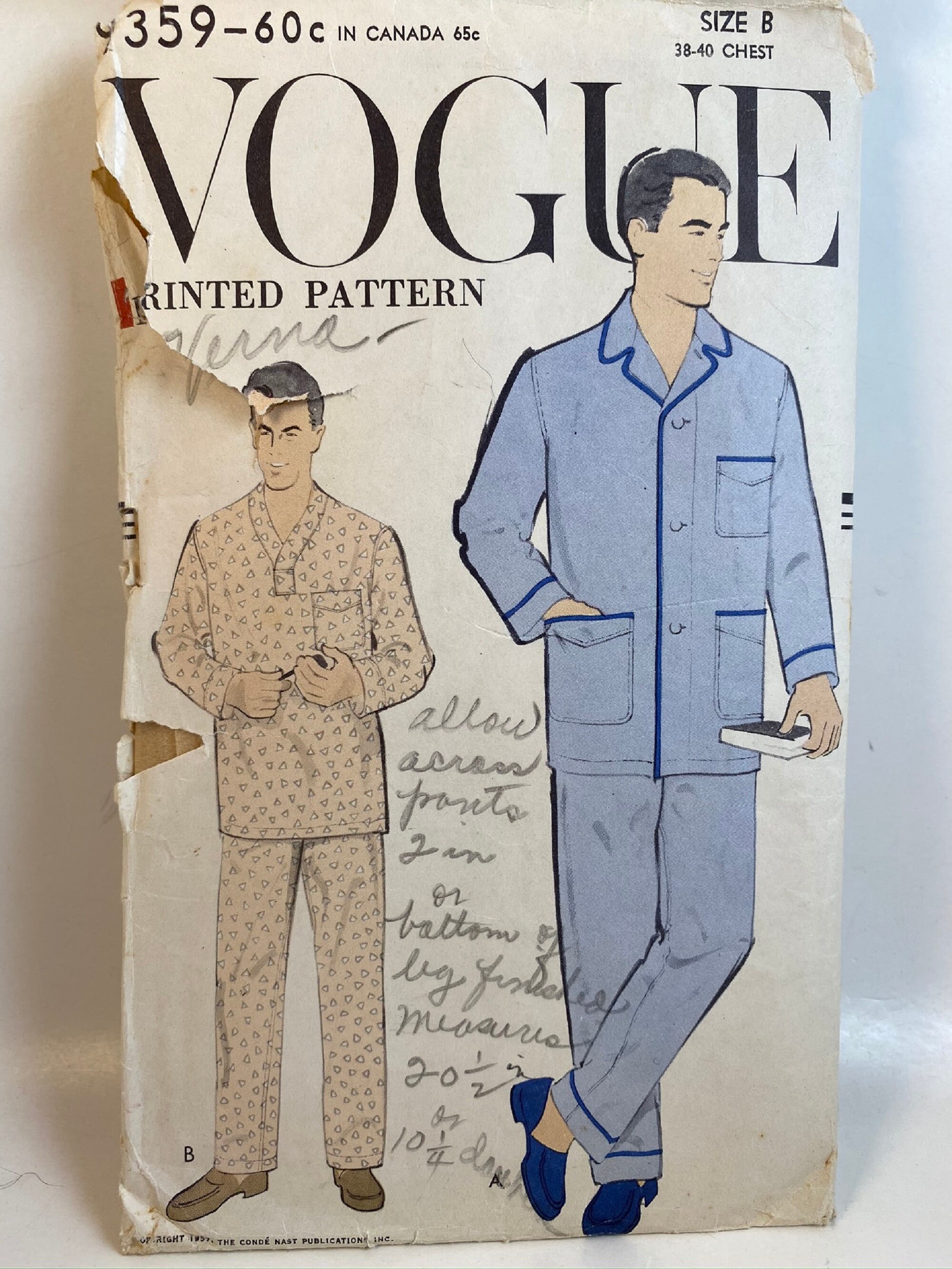 50s Men's Pajamas Vogue 9359 Sewing Pattern Two Piece - Etsy