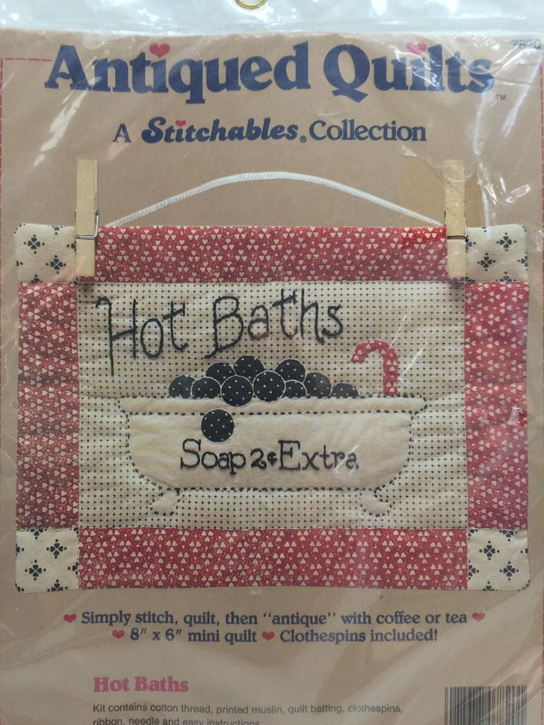 Stitchables Collection Antiqued Quilts Hot Bath Bathroom Picture Embroidery Dimension Kit 7820 Crewel Quilt Wall Hanging Mini Quilt