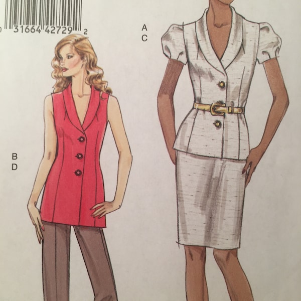 Petite Skirt, Vogue 8563, Sewing Pattern, Lined Jacket, Pants, Collar Jacket, Darted Skirt, Back Slit Skirt, Darted Pants,Pencil Skirt, Easy