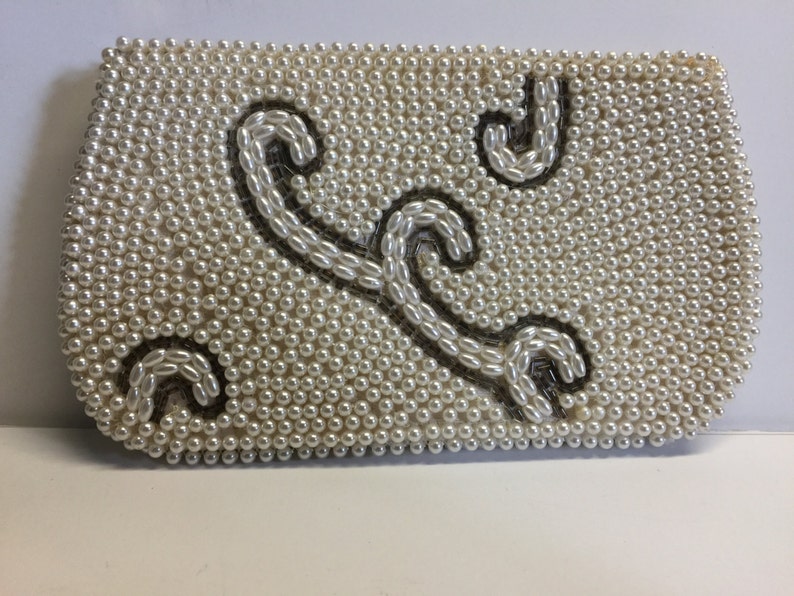 Evening Purse Zippered Clutch Pearl Purse Vintage 1950/'s Wedding Clutch Beaded Clutch Cream Colloid Comb Faux Pearl Clutch Purse Bag