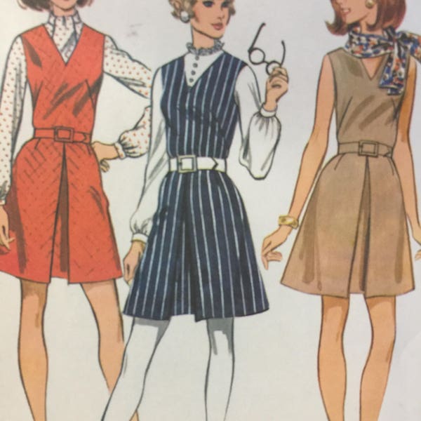 60s Mini Dress Jumper, McCall's 9584, Sewing Pattern, Sleeveless Dress, Jumper, Blouse, Long Sleeve Blouse, Scarf, V Neck Dress,Darted Skirt