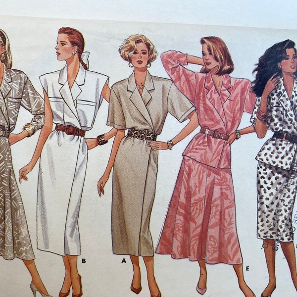 80s Misses Dress, Butterick 4823, Sewing Pattern, Fast and Easy, Short Sleeve Top, Flared Skirt, Straight Skirt, Wrap Dress, Collar Dress