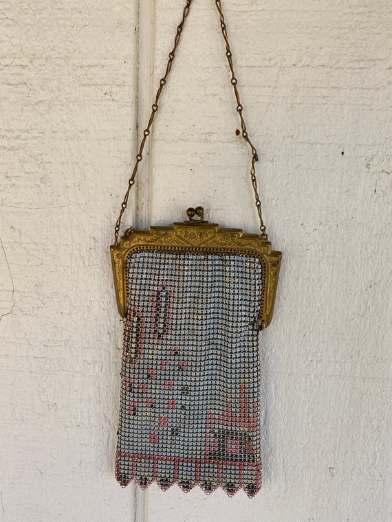 Vintage 20s  Art Nouveau Metal Mesh Purse, Cream … - image 1