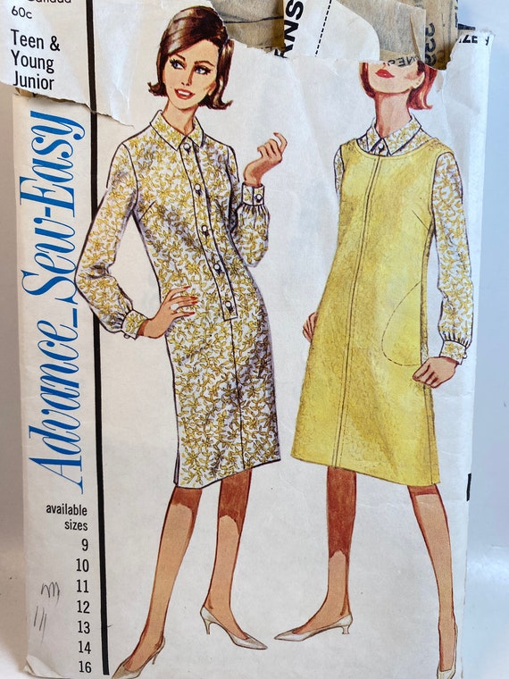 60s Junior Jumper Dress, Advance 3395, Sewing Pattern, Long