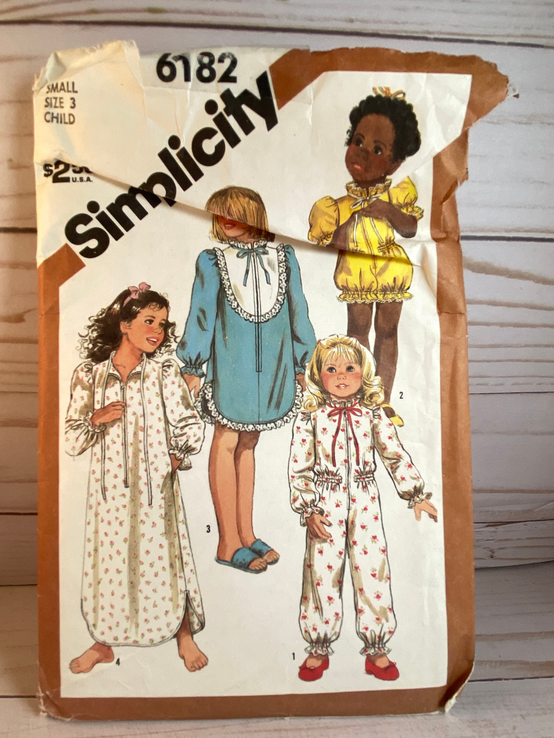 80s Girls Pajamas, Simplicity 6182 Sewing Pattern, Nightgown