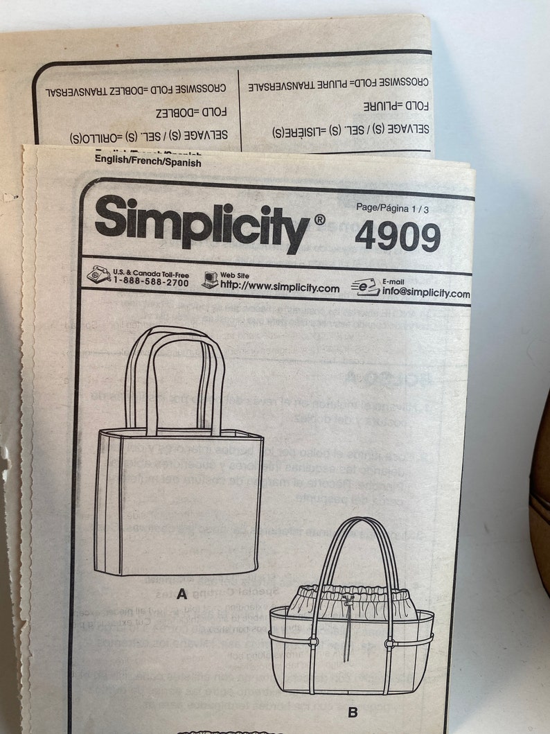Simplicity 4909 Tote Bag Sewing Pattern: Two Styles - Etsy