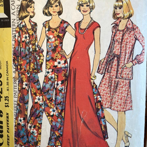 Maxi Scooped Neck, Dress with Cap Sleeves, McCall's 4250, Pants, Top, Jacket, Stretchable Knits, Sewing Pattern