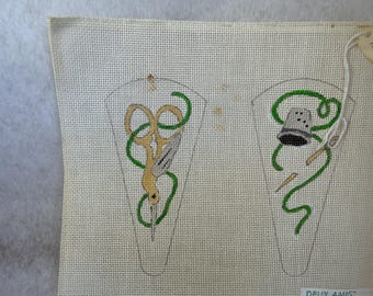 Needlepoint Scissor Case, Hand Painted, needlepoint canvas, by deux Amis,