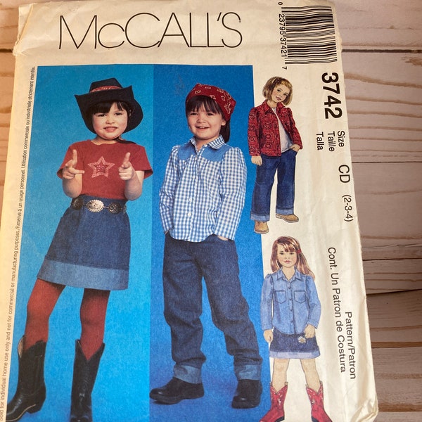 Children Cowboy style Shirts, Skirt, Long Pants, Top for stretch knits only, McCall's 3742, Sewing Pattern,