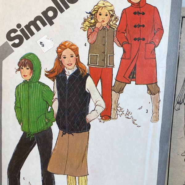 80s Child's Unlined Coat, Simplicity 5251, Quilted Vest, Hooded Jacket, Sewing Pattern, Hooded Vest, Duffle Coat