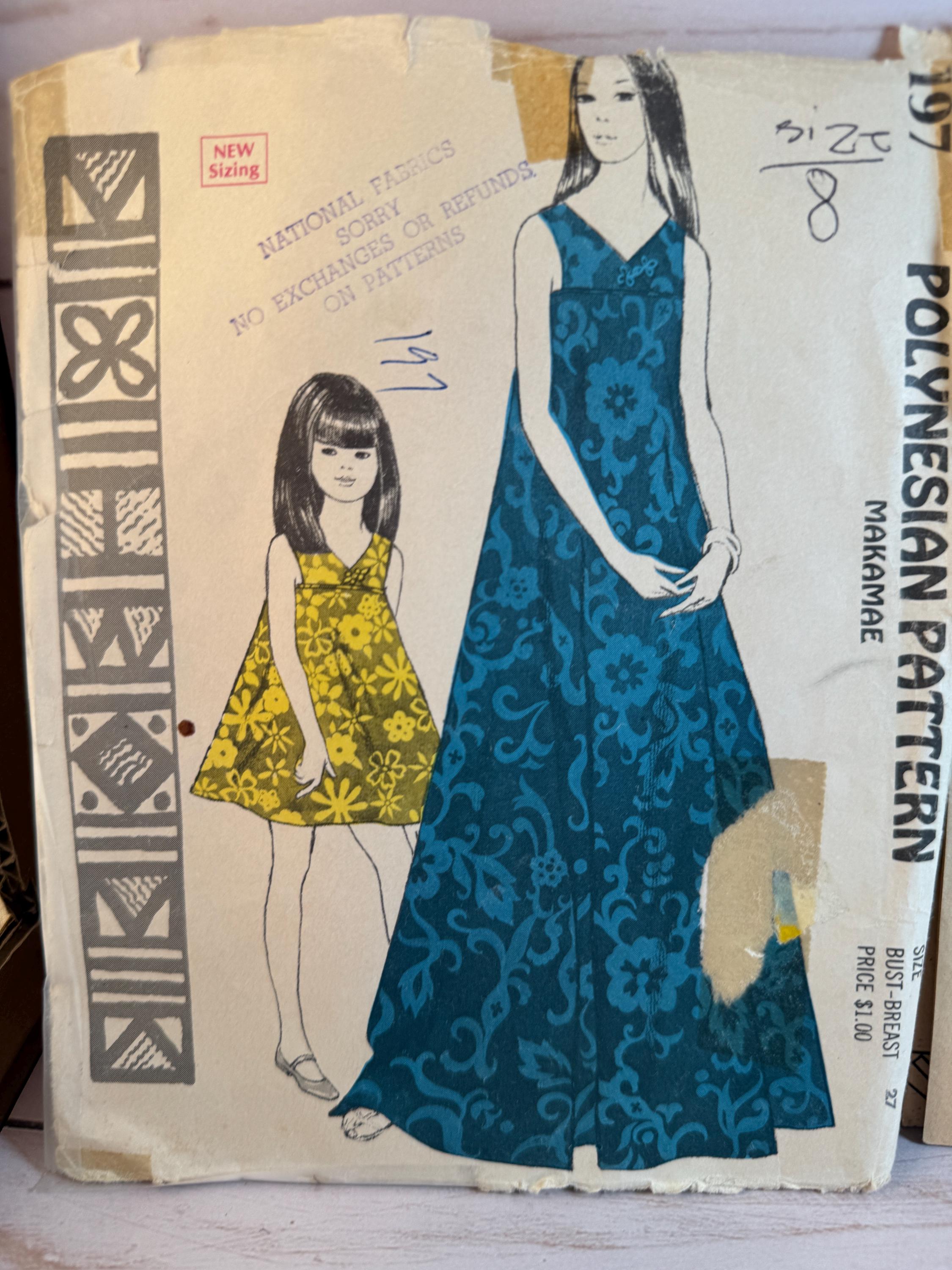70s Polynesian Pattern 197, Girls MUU MUU Makamae Tent Dress, Pattern V Neckline Childs Vintage Sewing Pattern