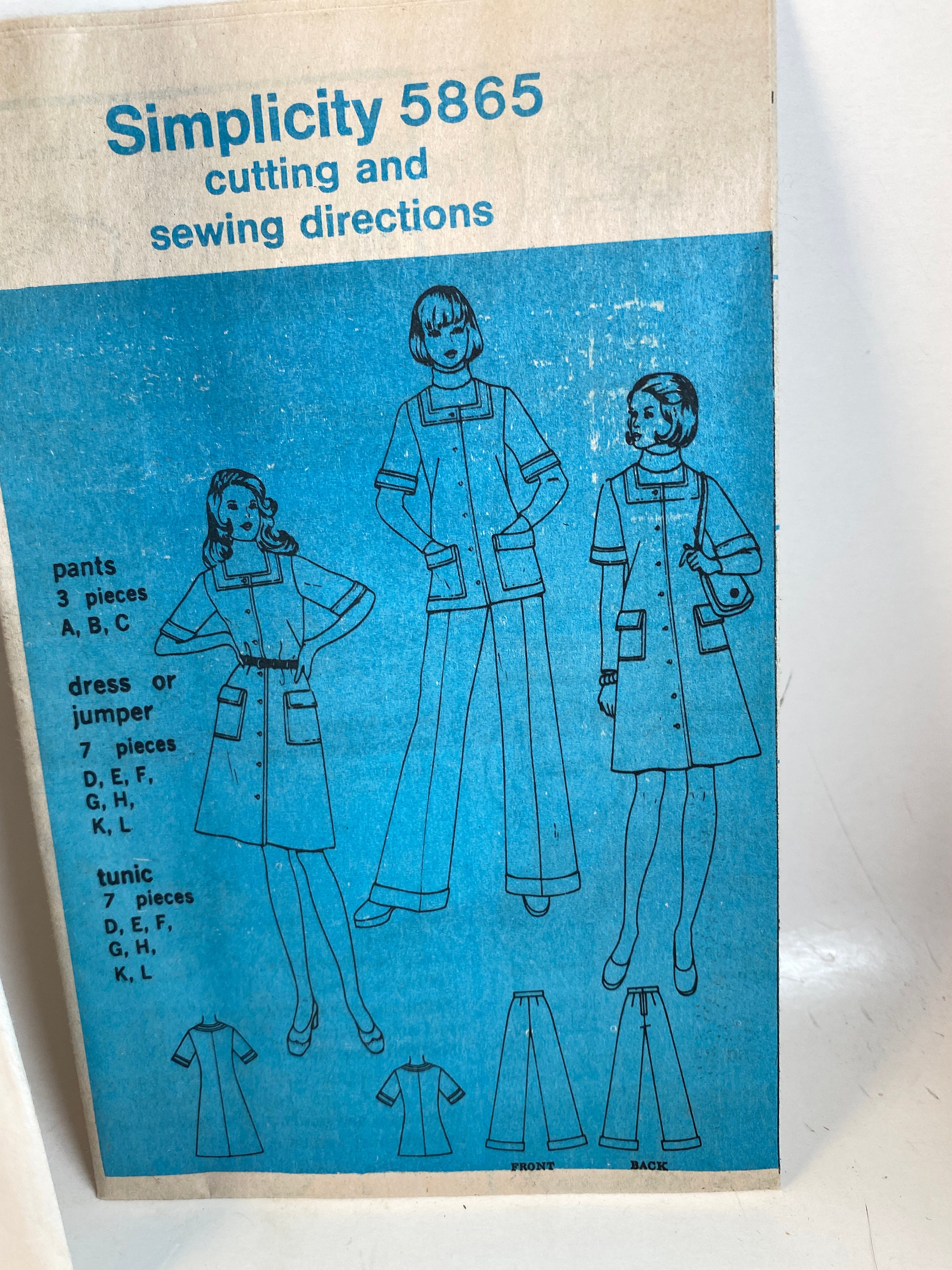 70s Simplicity 5865 Sewing Pattern: Misses Dress, Jumper, Tunic, Pants ...