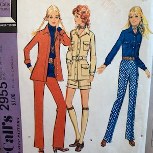 60s Misses Coordinated separates, McCall&#39;s 2955, Sewing Pattern, Shirt, Shorts, Long Pants, Buttoned Shirt, Back Yoke Shirt