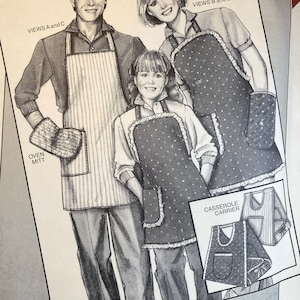 80s Adult Cooks Aprons, Stretch & Sew 5920, Sewing Pattern, Kitchen Accessories, Child Apron, Casserole Carrier, Oven Mitt, Bib Apron