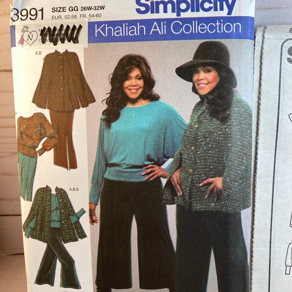 Misses Cape, Simplicity 3991, Knit Top, Gaucho pants, Skirt pattern, Khaliah Ali separates, Sewing pattern, Plus size