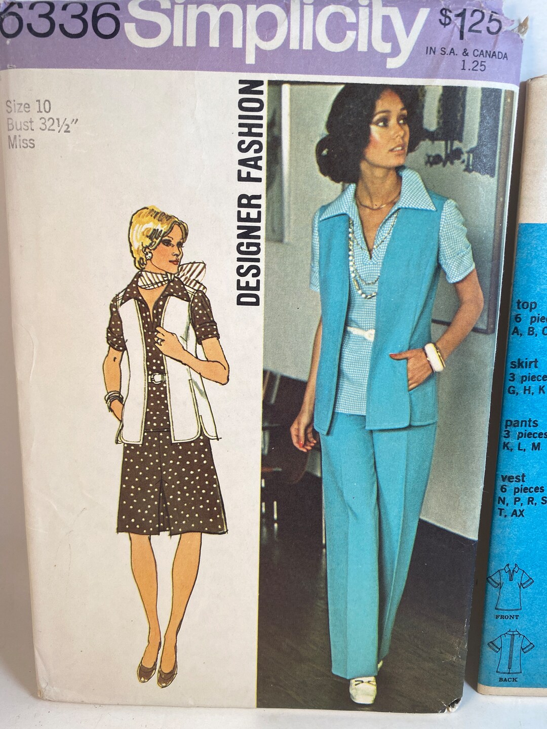 70s Misses Two Piece Dress, Vest, Pants, Simplicity 6336