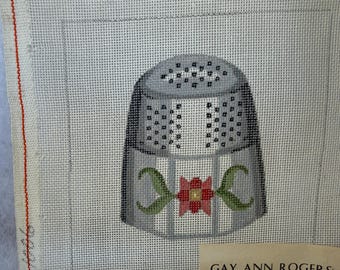 Needlepoint Canvas, By Gay Ann Rogers, Painted Sewing Thimble,