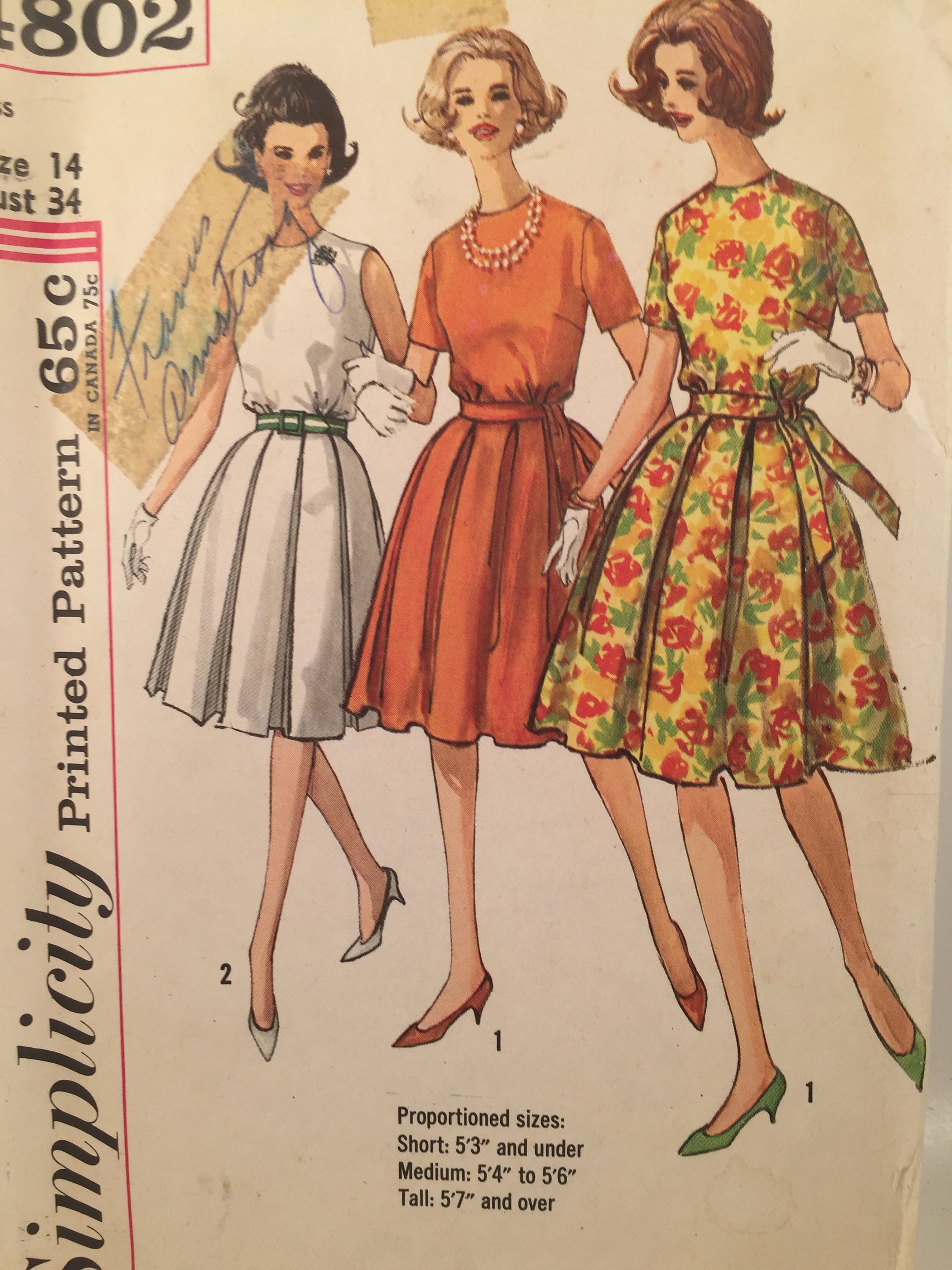 1960s One Piece Dress Simplicity 4802 Sewing Pattern Round - Etsy 日本