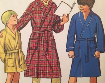 70s Boy's Robe, Simplicity 9635, Sewing Pattern, Shawl collar, Front Wrap Robe, Raglan Sleeves, Patch Pockets, Tie Belt, Terry Cloth Robe