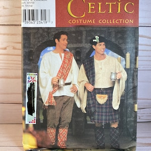 May include: Simplicity pattern 8913 for a Celtic costume. The pattern includes instructions for making a kilt and a tunic. The pattern is for sizes XS, S, and M.
