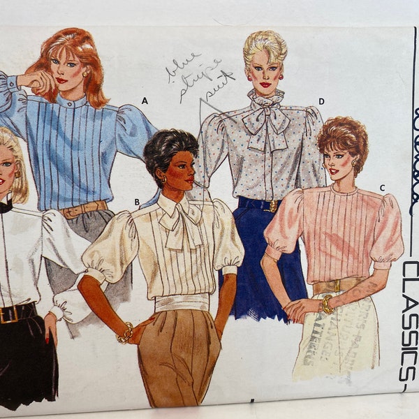 70s Misses Blouse, Butterick 6374, Classics Sewing Pattern, Pleated Front, Tie Neckline Bow, Loose Fitting Blouse