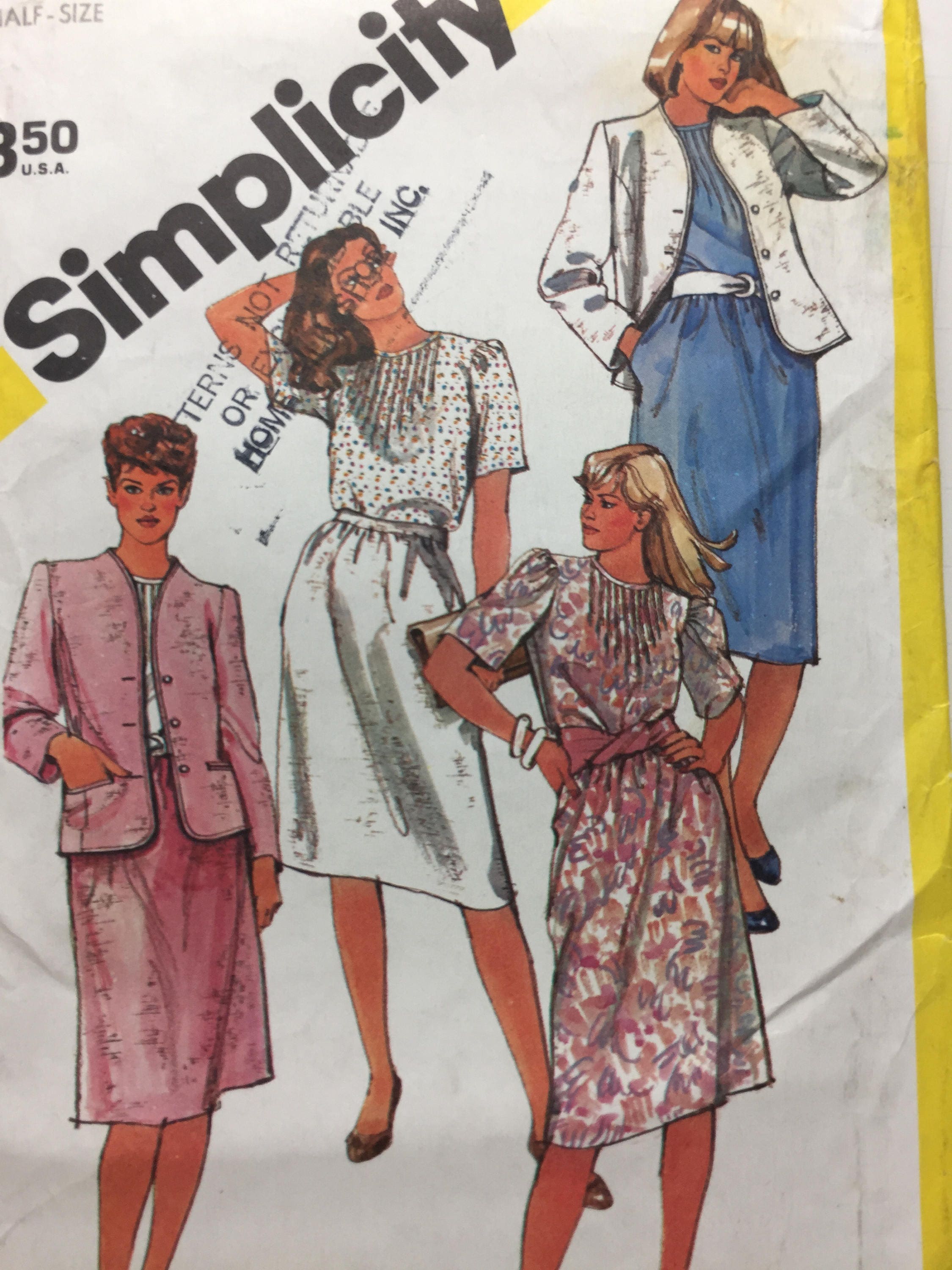 80s Skirt, Blouse, Jacket, Simplicity 5853, Sewing Pattern