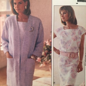 80s Misses  Straight Dress, Jacket, McCall's 3516, Sewing Pattern, Loose Fitting Jacket, Three Quarter Sleeves, Square Neckline, Plus Size