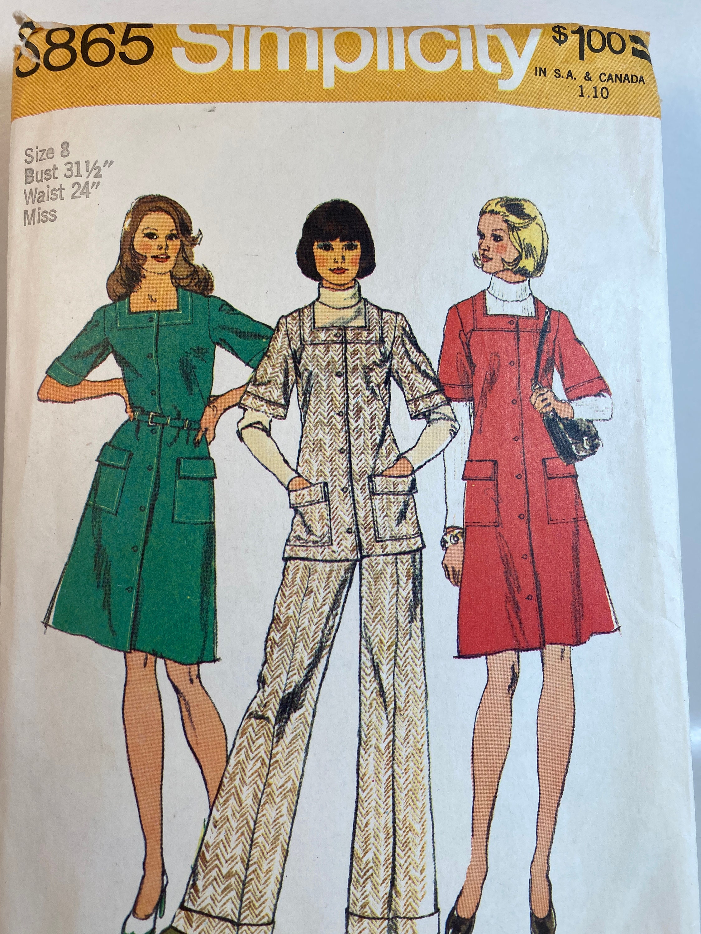 70s Simplicity 5865 Sewing Pattern: Misses Dress, Jumper, Tunic, Pants ...