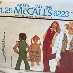 60s Girl&#39;s Skirt, McCall&#39;s 6223, Sewing Pattern,  Long Pants, Reversible Vest, Patch pocket Vest