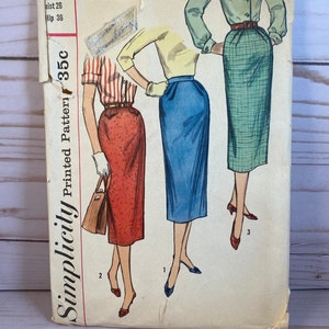 1950s Simplicity 2191 Skirt Sewing Pattern: One Yard Slim Pencil Skirt, Waist 26