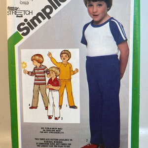 1970s Boy&#39;s Pullover Tops, Pull on Pants, Simplicity 9997, Sewing Pattern, Stretch Knit Pattern