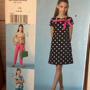 90s Girl&#39;s Dress, Vogue 8062, Vogue Girls, Sewing Pattern, Capri Pants, Long Pants, Tunic Top