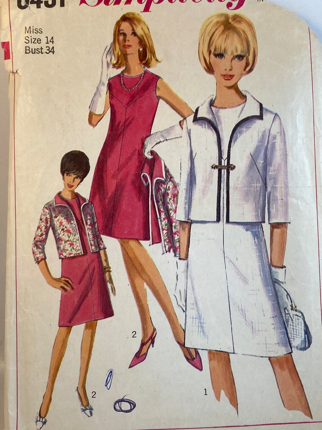 60s Misses One Piece Dress, Jacket, Simplicity 6431, Sewing Pattern