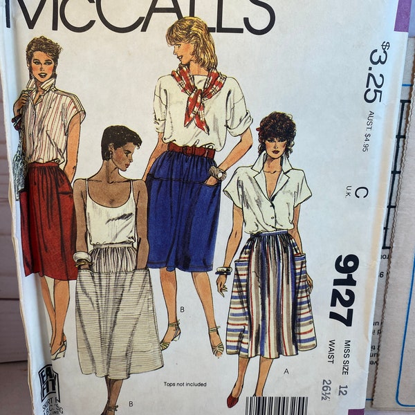 1980s Misses Gathered Skirts, McCall's 9127, Front pocket Skirt, waistband skirt