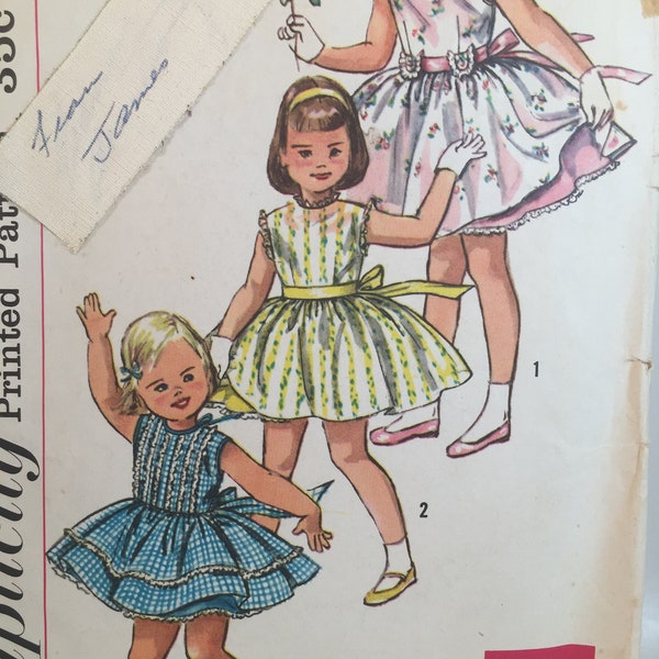 50s Child's Dress, Simplicity 1898, Sewing Pattern,Simple To Make, High Neckline, Gathered Skirt, Ruffle Armholes, Slip Pattern, Lace Trim