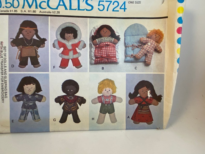 Sewing Pattern Soft Stuffed Dolls International Doll 10 inch Fabric Dolls Doll Clothes McCall/'s 5724 Fabric Dolls Doll Sleeping Bag