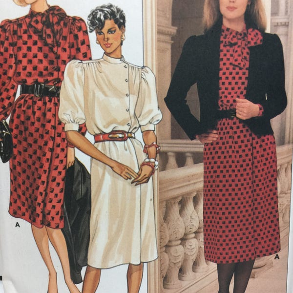 80s Dress, Butterick 9743, Sewing Pattern, Loose Fitting, A line dress, Below Mid Knee, Semi-fitted, Above hip jacket, Notched collar