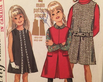 60s Girls Dress, Simplicity 6151, Sewing Pattern, Jumper Dress, Simple To Sew, Sleeveless, Round Neckline, Inverted Center Pleat, Dress