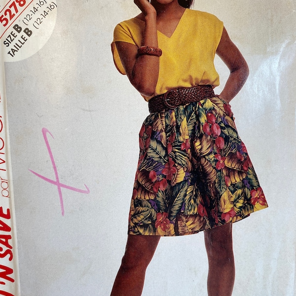 90s Misses Culottes, McCall's 5278, Sewing Pattern, Sleeveless pullover top, V neckline, Mini Culottes