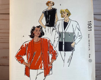 80s Misses Cardigan and Top, Kwik 1931 Sew Sewing Pattern, Stretch Knits Only,