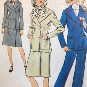 70s Misses Jacket, Simplicity 5307, Sewing Pattern, Front Wrap Skirt, Double Breasted jacket, Waistband Pants, Turn Back Cuff Pants, Jacket