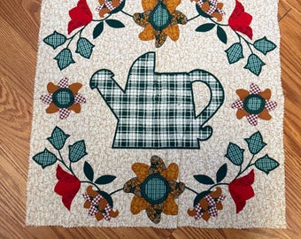 Summer, Spring garden Flowers and watering can fabric panel 17 by 17